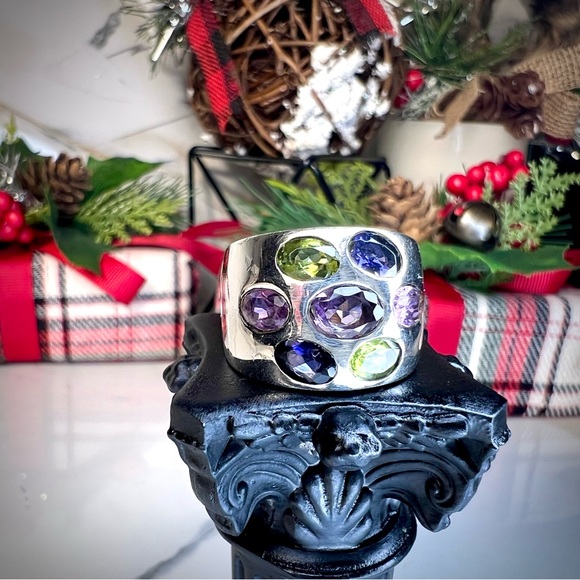 Gorgeous Vintage Heavy Sterling Multi Gemstone Ring 1960's - Picture 6 of 11